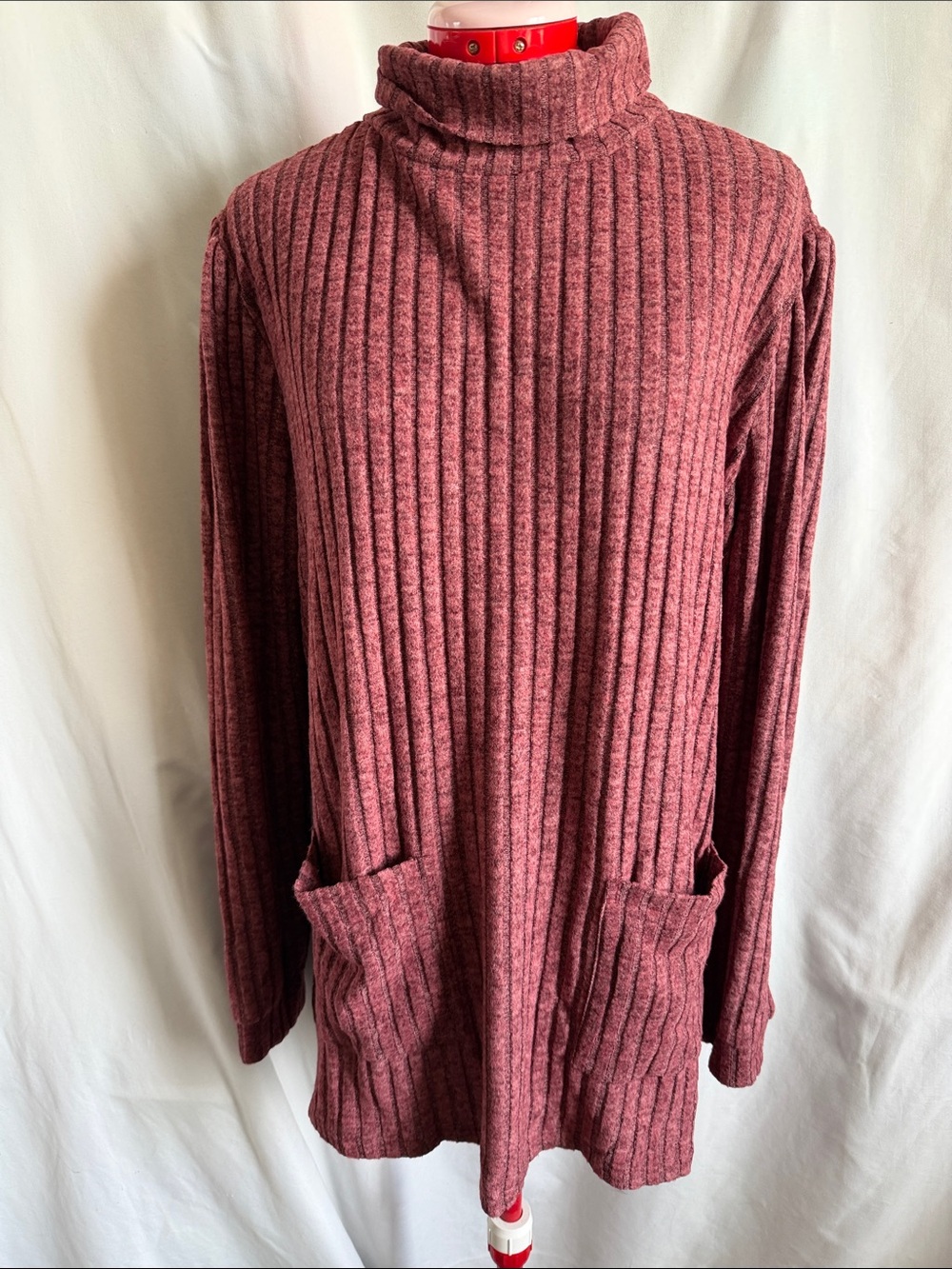 Soft Ribbed Turtleneck Sweater Tunic in Dusty Rose